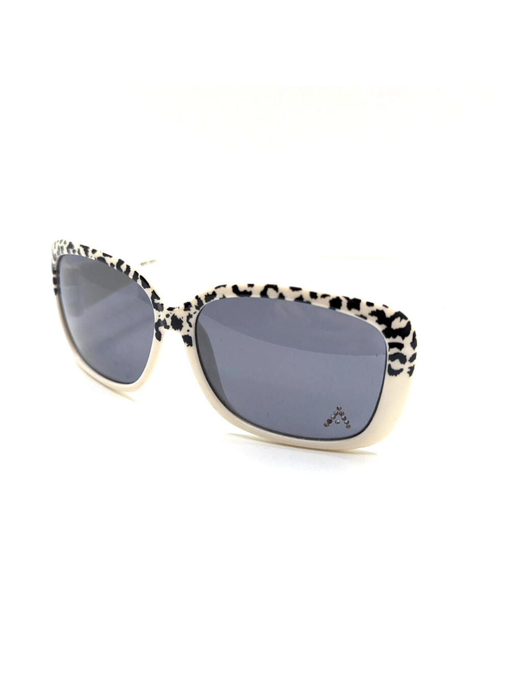 Sunglasses White Black Leopard Print Rectangular Frame "A" Rhinestones